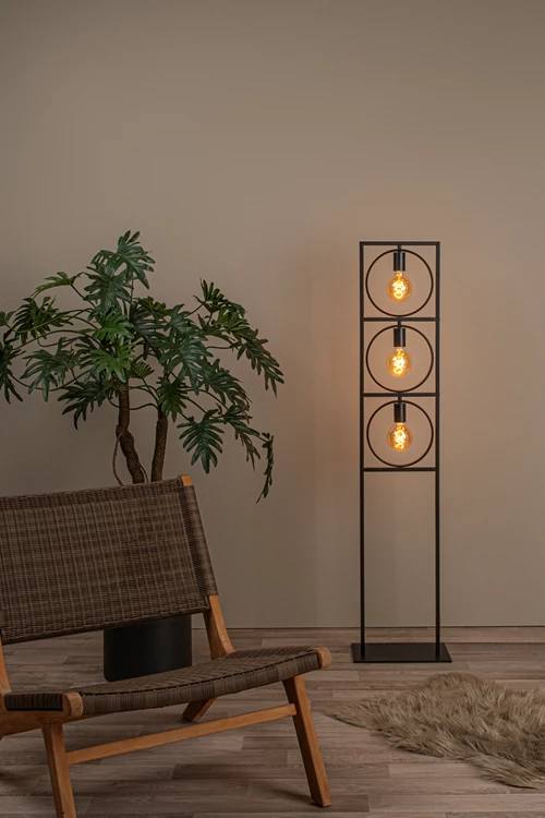 Lucide SUUS - Lampadaire - 3xE27 - Noir - ambiance 1